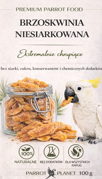 Premium Parrot Food | Naturalnie Suszona Brzoskwinia | Zdrowy Smakołyk dla wszystkich papug 100g  od ParrotPlanet.pl