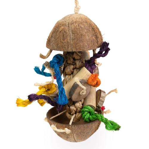 Coco Stack – wisząca zabawka z kokosa i drewna dla papug 13 × 40 cm od ParrotPlanet