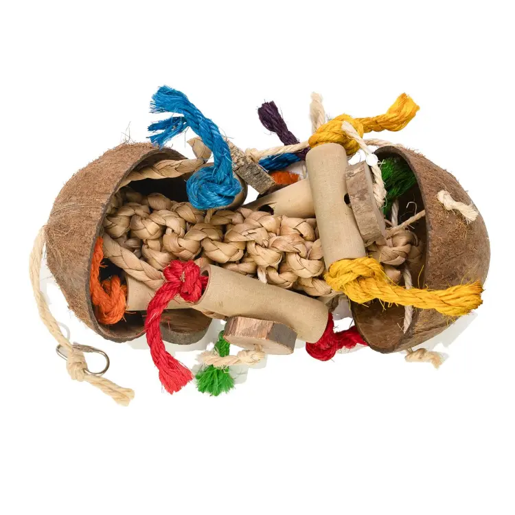 Coco Stack – wisząca zabawka z kokosa i drewna dla papug 13 × 40 cm od ParrotPlanet