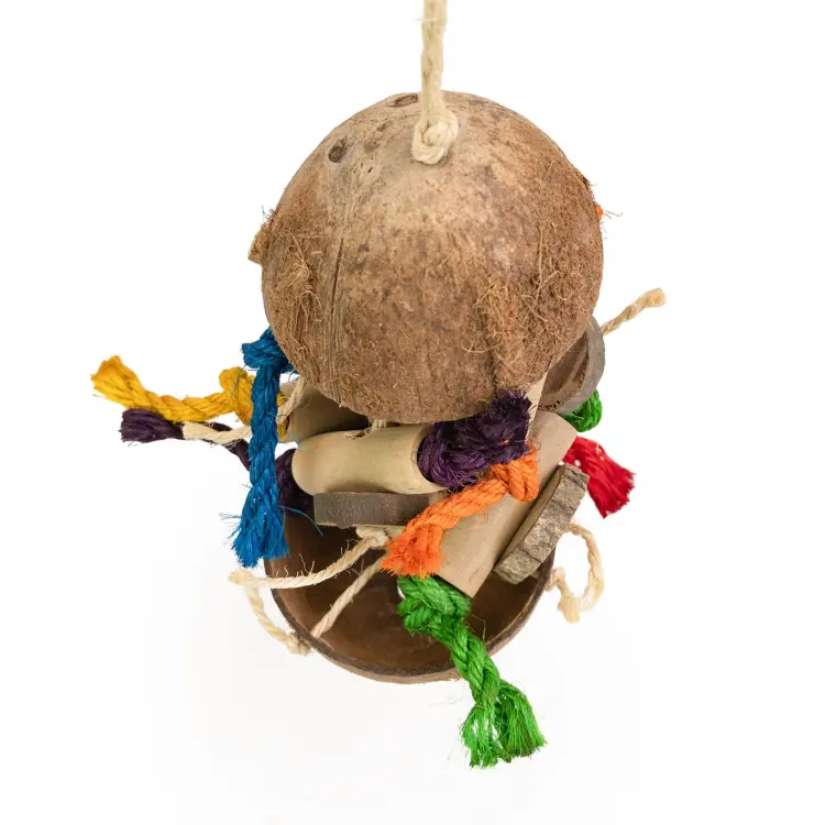 Coco Stack – wisząca zabawka z kokosa i drewna dla papug 13 × 40 cm od ParrotPlanet