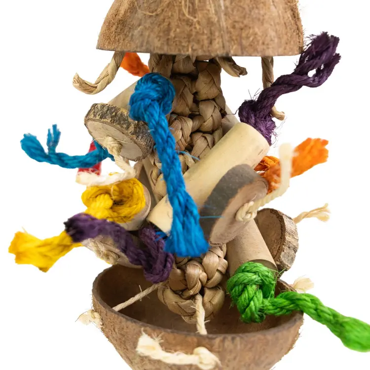 Coco Stack – wisząca zabawka z kokosa i drewna dla papug 13 × 40 cm od ParrotPlanet