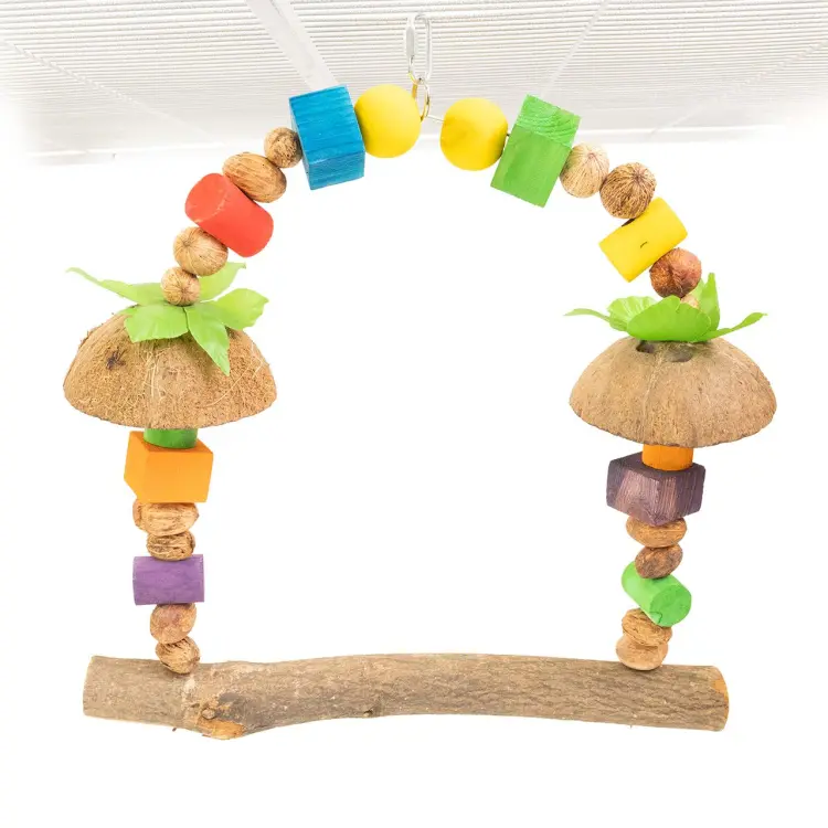 Coconut Canopy Swing – naturalna huśtawka z kokosem dla papug 45 × 41 × 13 cm od ParrotPlanet.pl