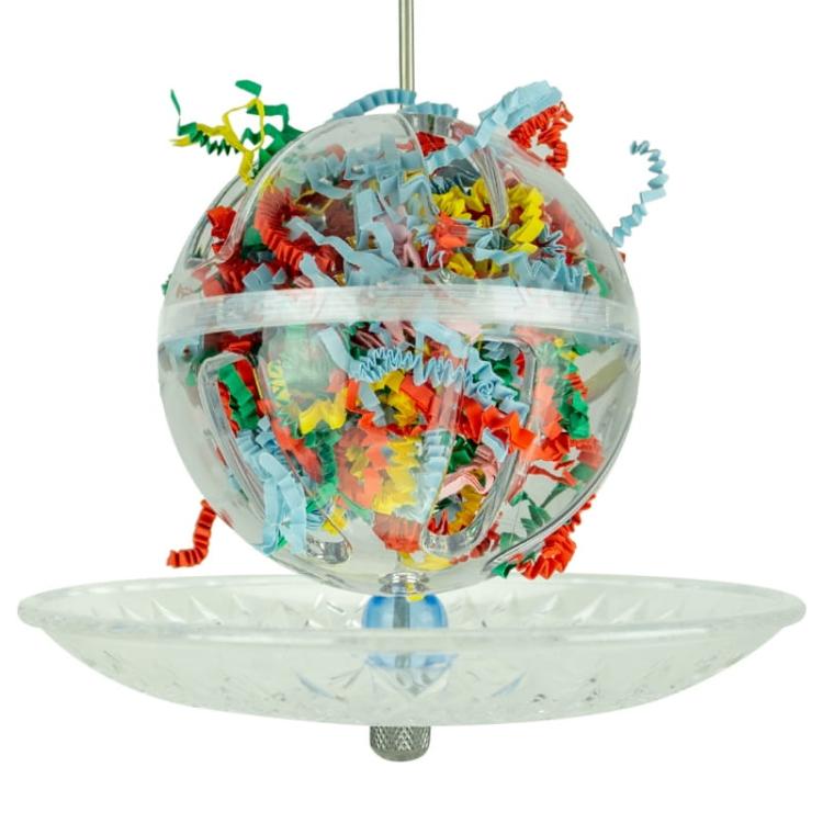 Bufet w piłce z talerzykiem dla wszystkich papug rozm.XL/XXL od ParrotPlanet.pl