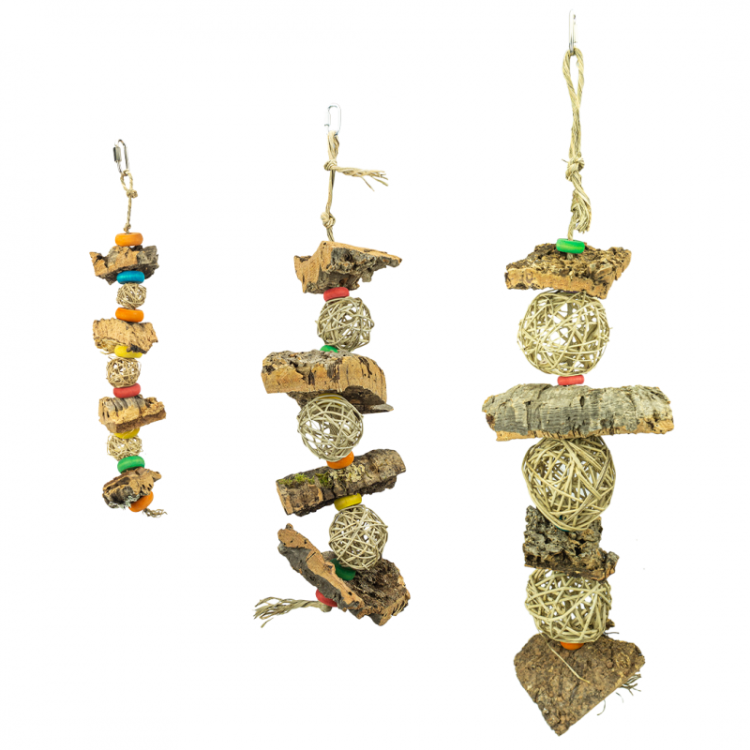 Koreczek z wikliną - Zabawka z Korą Dębu KorKowego i kulek wiklinowych rozm.XL od ParrotPlanet.pl